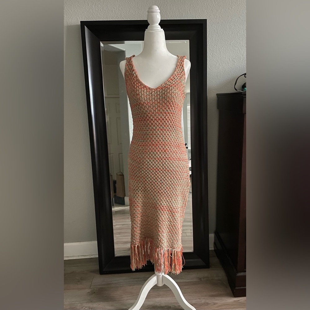Knitted midi length dress/small/multi color